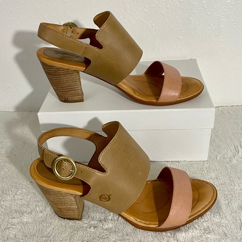 Born Cindie Two-Tone Leather Heeled Open Toe Sandals Women’s Size 11M Slingback - Picture 4 of 13